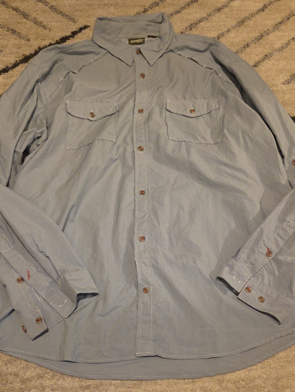 Hunter Light Blue/Gray Toned Striped Casual Long-Sleeve Button-Down Shirt